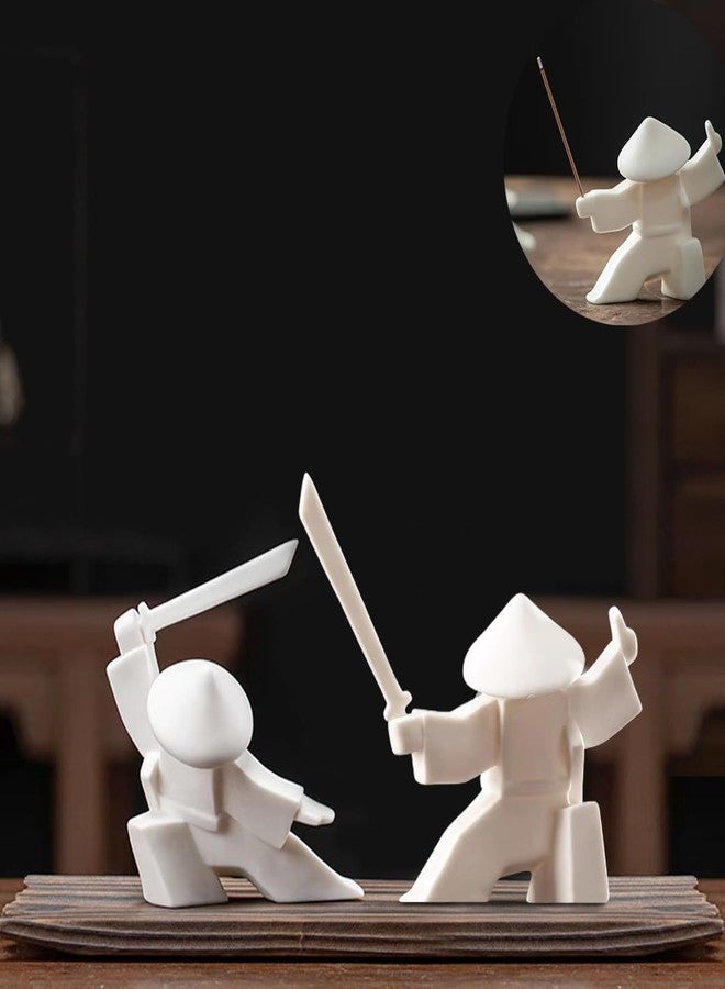 EAEDMY EAEMDY Samurai Figure Figurine Japanese Warrior Statue Decor for Table Room, Incense Holder for Stick Burner Incense Stick Holder, Kongfu Tea Pet Decoration (1.White B+C) - Image 1